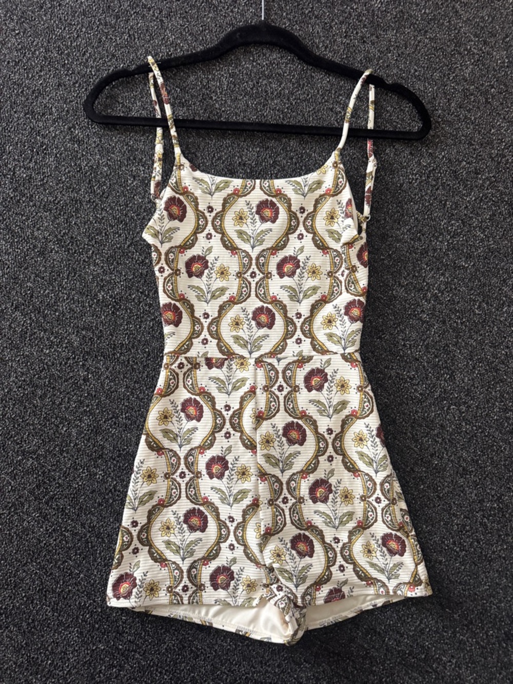 Womens Floral Print One-Piece Swimsuit - White with Red & Olive